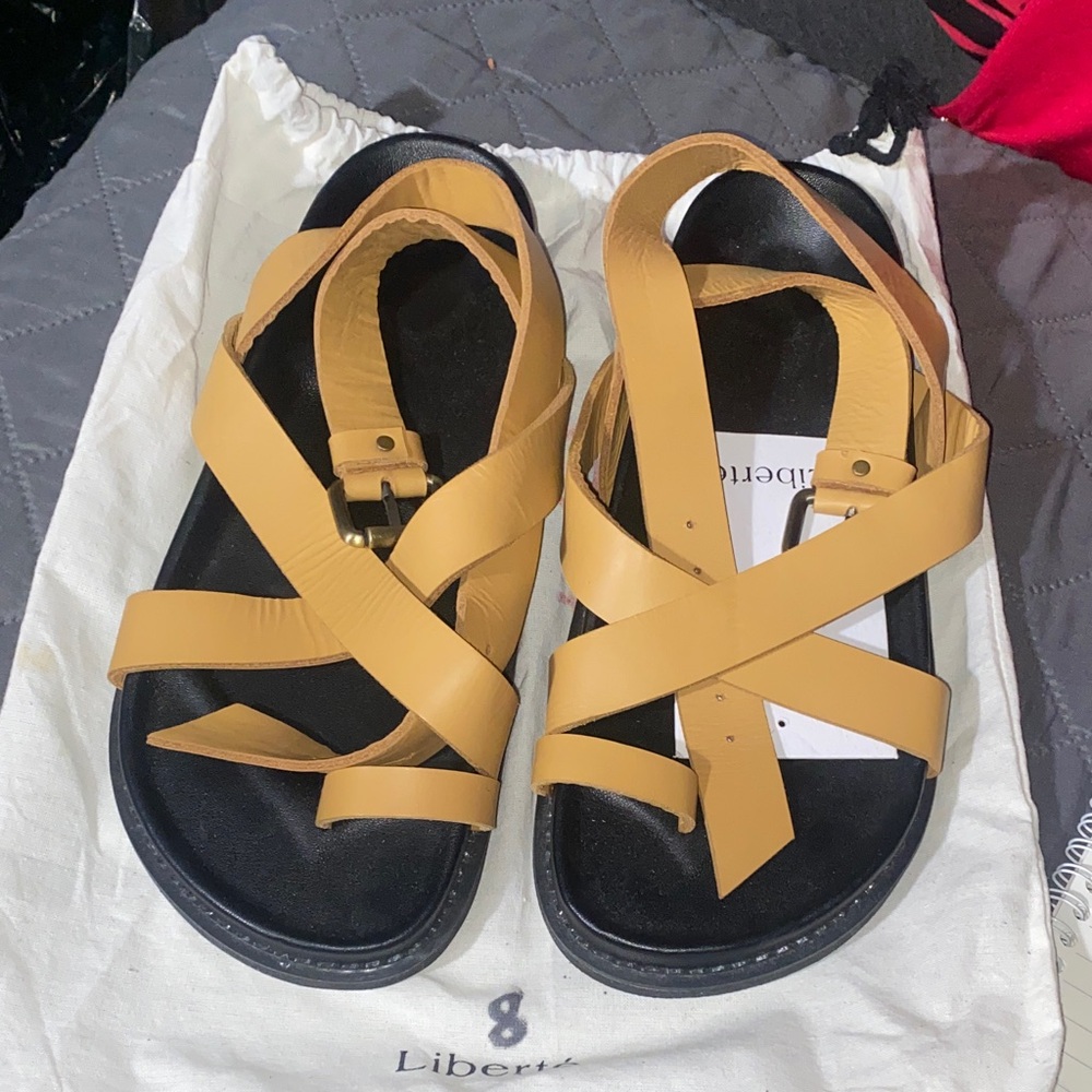 Liberte Mustard Cross-Strap Sandals